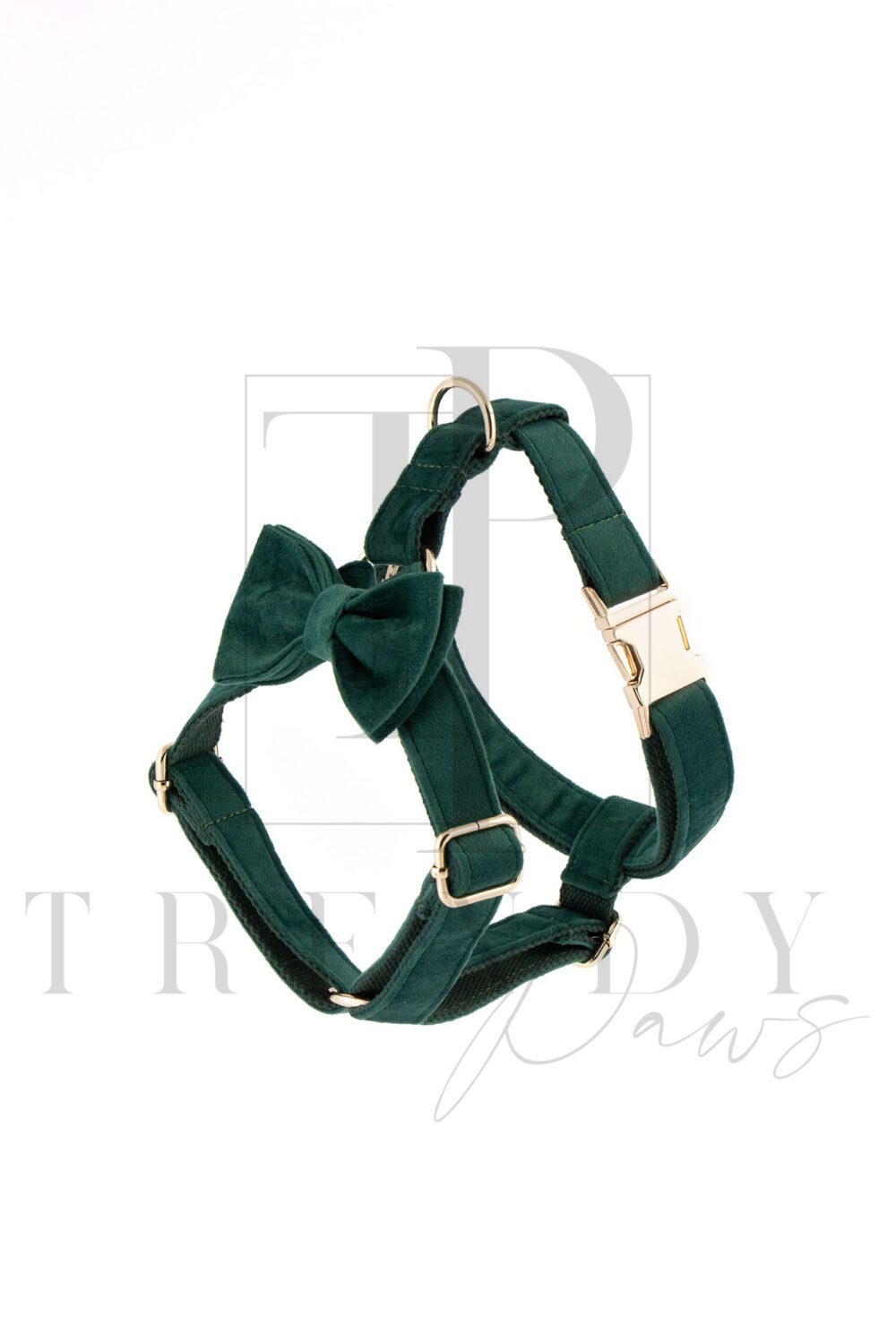 Green velvet soft dog harnesses harness bow ties