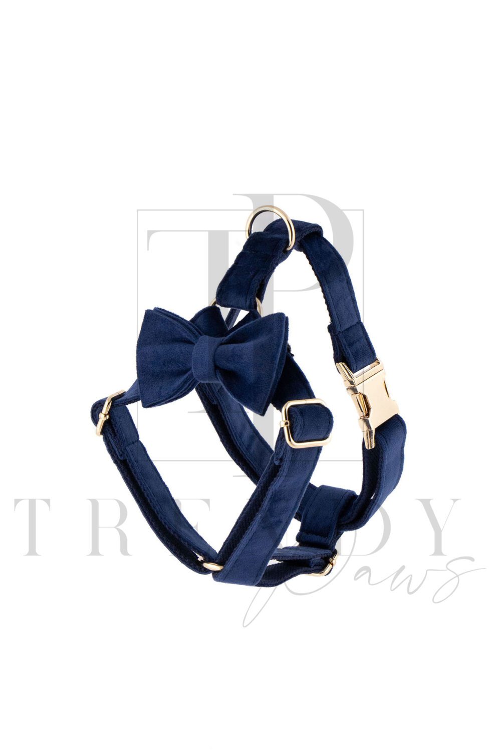 Blue velvet soft dog harnesses harness bow ties