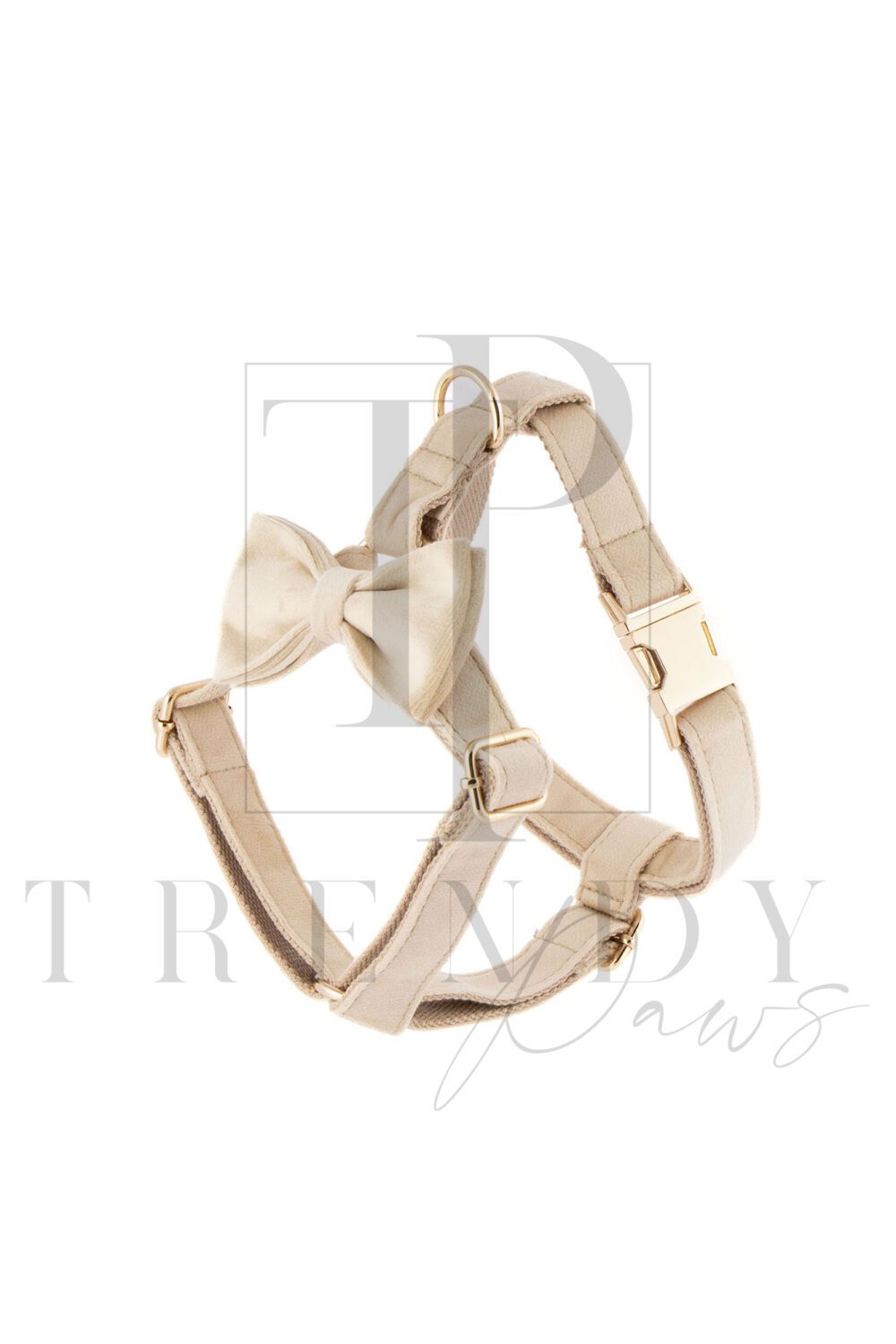 Cream velvet soft dog harnesses harness bow ties