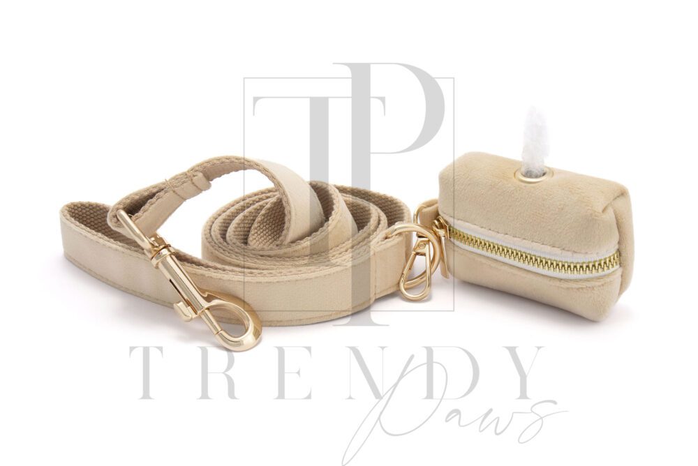 Trendy paws cream velvet dog leash and poop bag