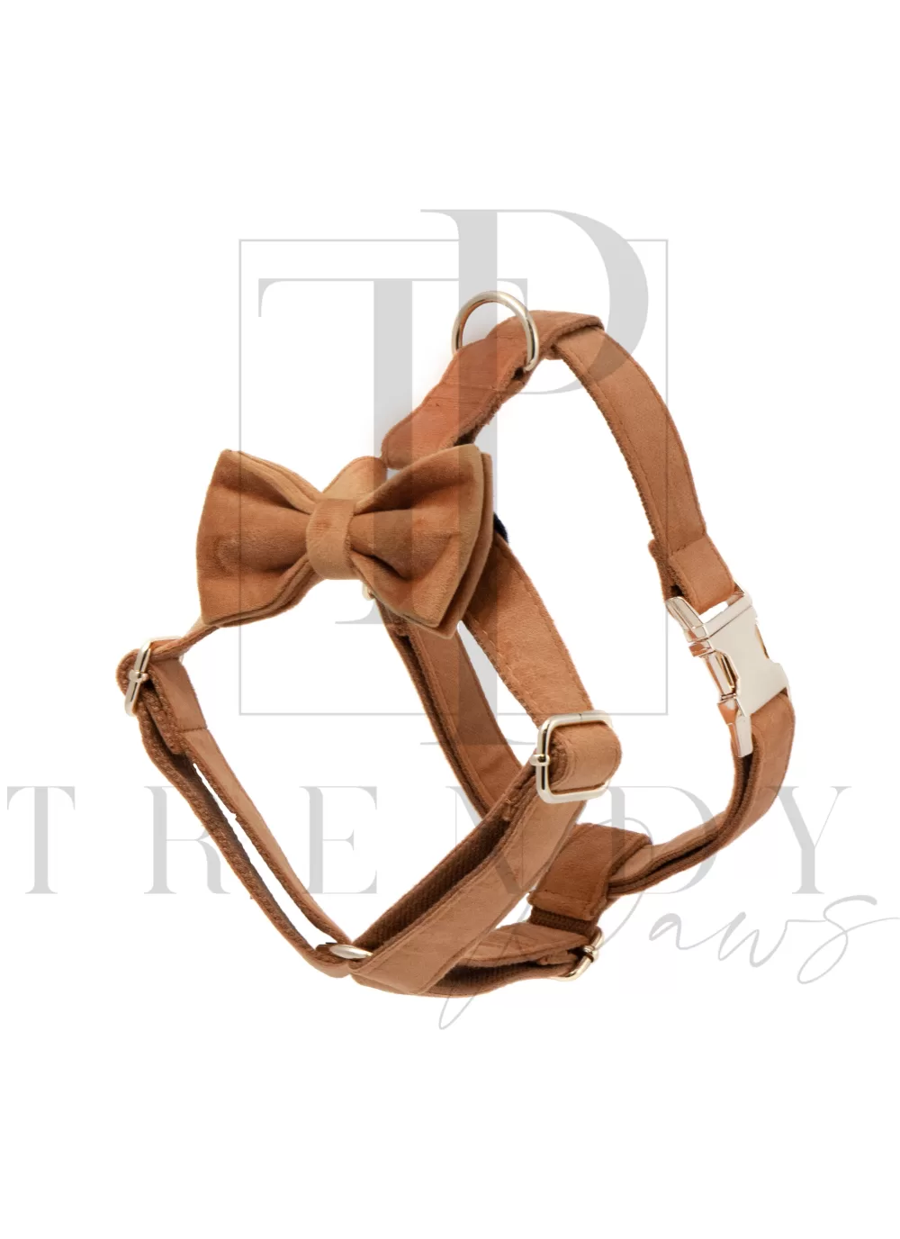 Caramel velvet soft dog harnesses harness bow ties