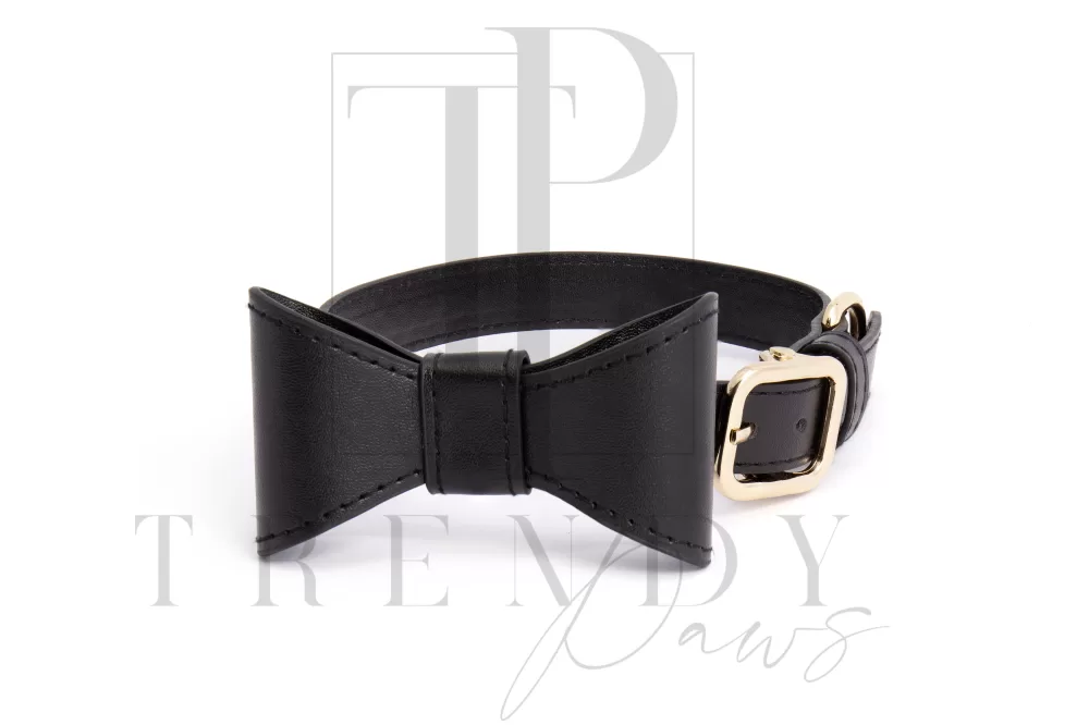 black Pu leather dogs bow ties and collar